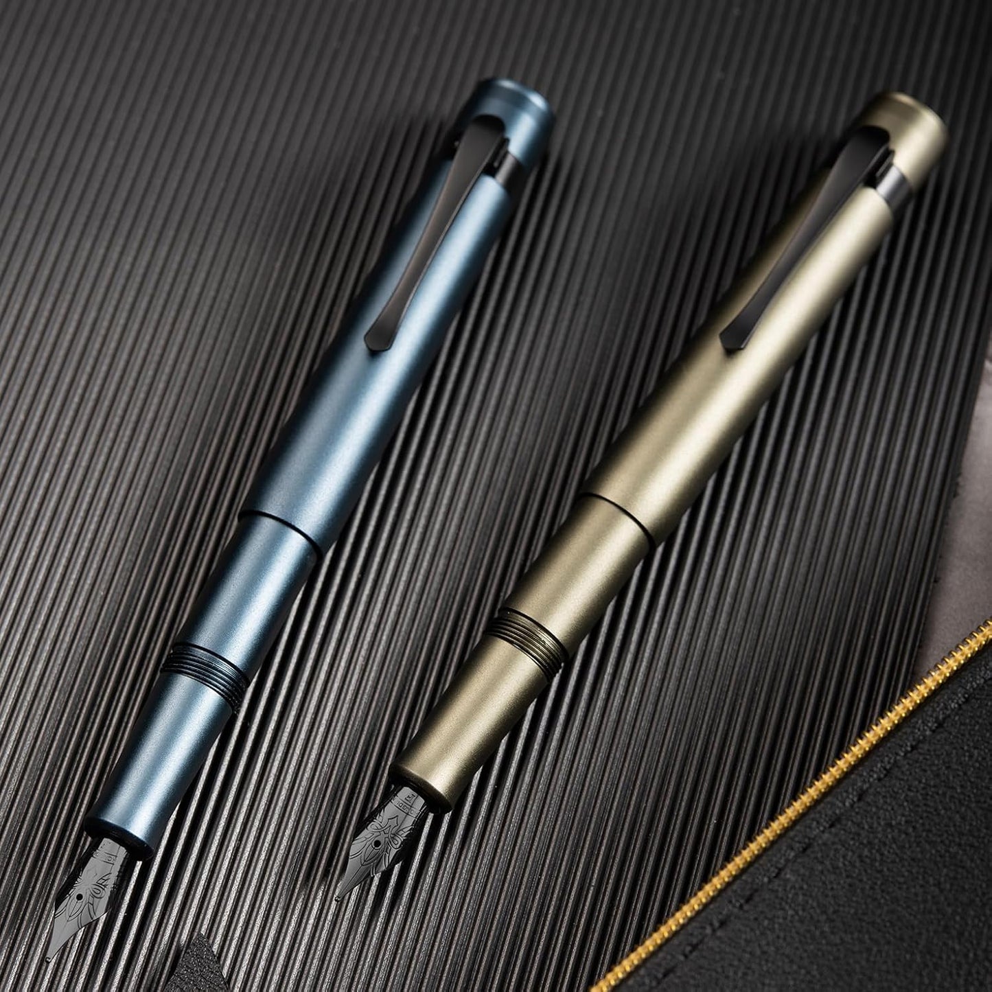 Hongdian M2 Black Forest Mini Fountain Pen, Fine Soft Nib & Sleek Shape Aluminium Short Pocket Travel Pen (Midnight Blue)