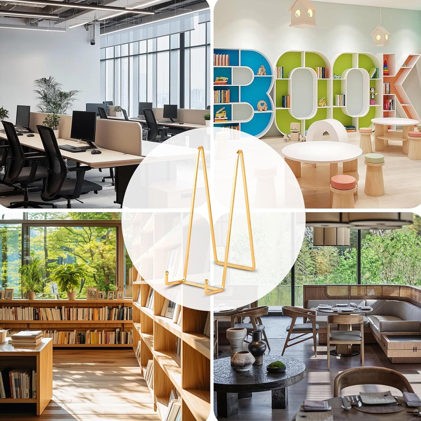 Large Plate Holder Display Stand - 12 inch Super Tall Big Plate Stands for Heavy Duty Display - Metal Picture Frame Stand - Tabletop Easel Stand for Decorative Platter | Plaque | Book - 2 Pack - Gold