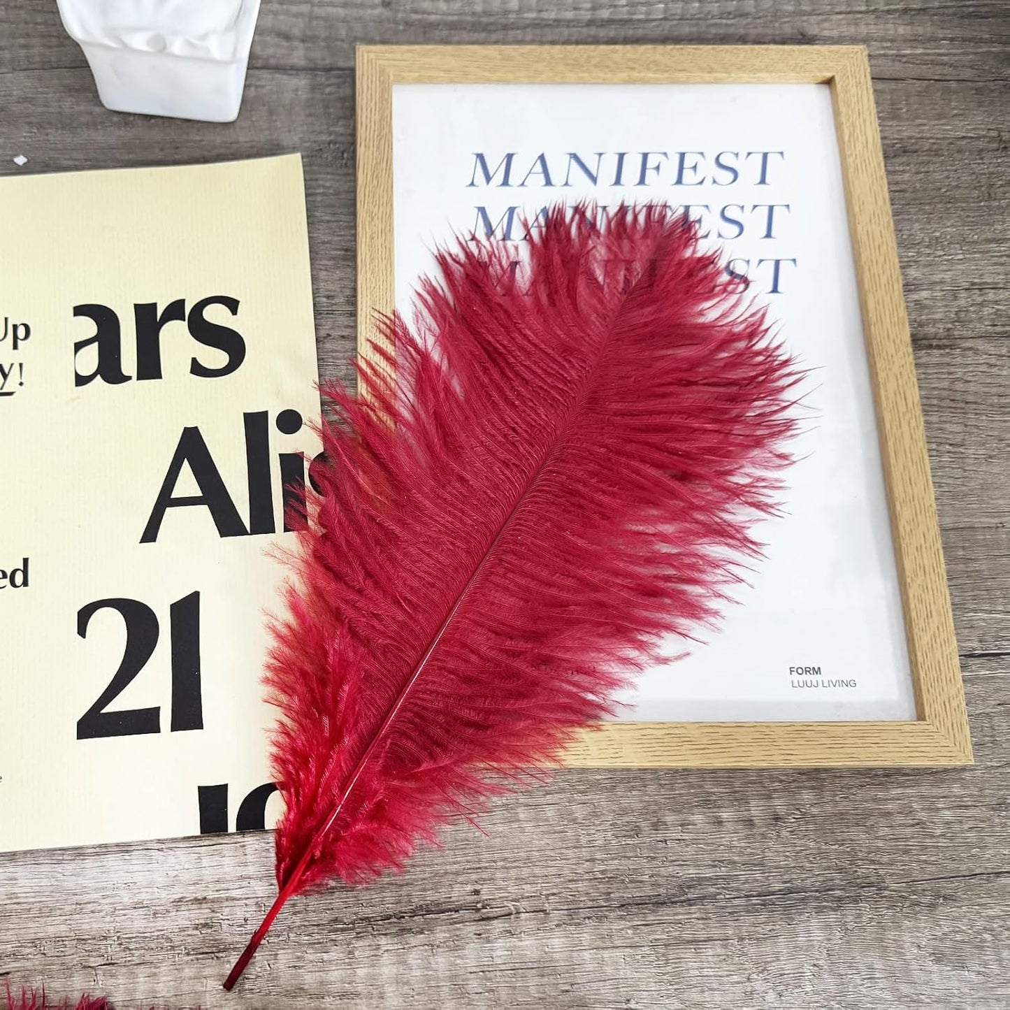 Happy Feather 16-18 inch Wine Rde Ostrich Feathers Craft for Wedding Party Centerpieces Home Decoration DIY Craft Pack of 10