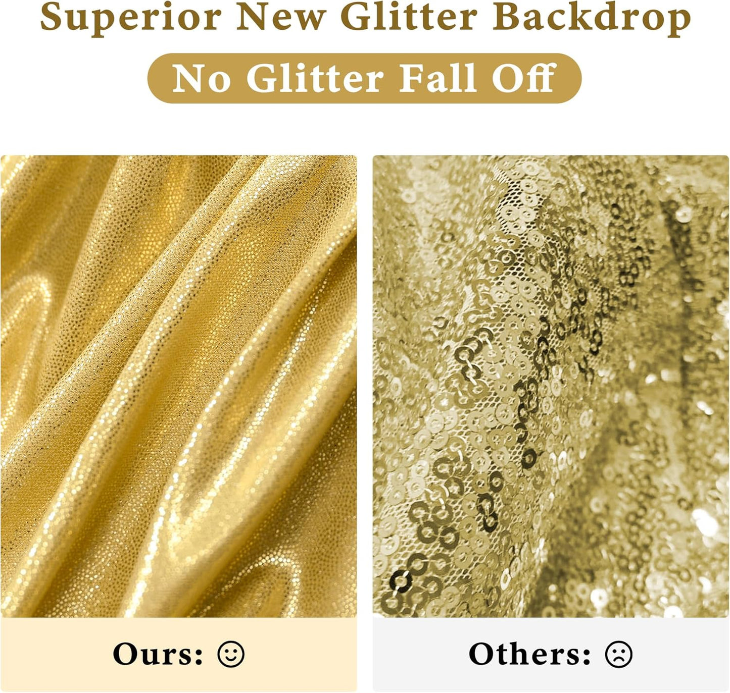 Outpain 10x10ft Gold Sequin Backdrop Curtains -Heavy Duty Gold Photography Backdrops with Non-Shedding Glitter, Wrinkle-Free Stage Drapes for Wedding/Christmas/Studio Shoots (5x10ft 2 Panels)