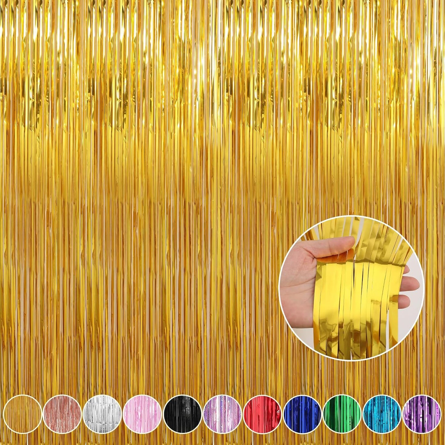 Crosize 4 Pack 3.3 x 8.2 ft Gold Foil Fringe Curtains Party Decorations, Gold Tinsel Curtain Backdrop for Parties, Door Streamers, Glitter Streamer Fringe Backdrop for Birthday Decoration