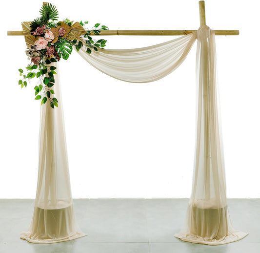 VDS Pack of 2 Panel (30 Inch X 40 Feet) Wedding Arch Draping Fabric Sheer Chiffon Fabric Drapery for Wedding Ceremony Reception Swag Backdrop Canopy Chuppah ARBO Altars Decoration (Champagne)
