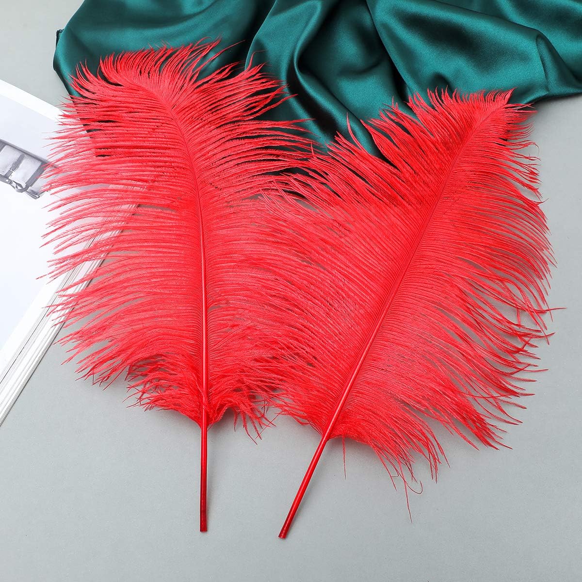 Ballinger Red Ostrich Feathers Bulk - 24Pcs 8-10inch Feathers for Crafts,Party Centerpieces,Wedding and Home Decor
