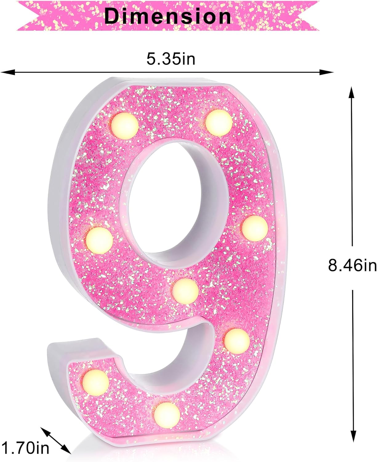 Foaky Pink Light up Letters，Pink Party Decorations,Girls Room Decor,Glitter Marquee Numbers,Alphabet Letter Sign for Night Light Birthday Party Girls Gifts, Home Bar Decoration (9)