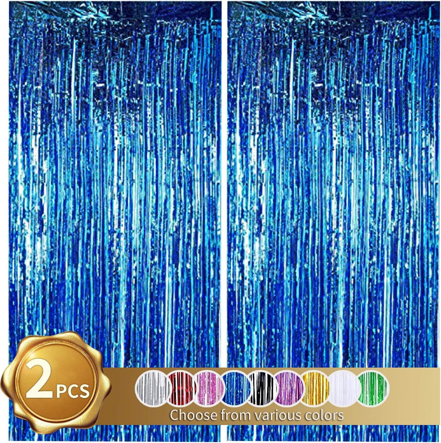 BEISHIDA 2 Pcs Blue Door Streamers Tinsel Curtain Party Backdrop Fringe Foil Wall Background for Birthday Halloween Christmas Wedding Boys Baby shower Party Decoration(3.28 ft x 6.56 ft)