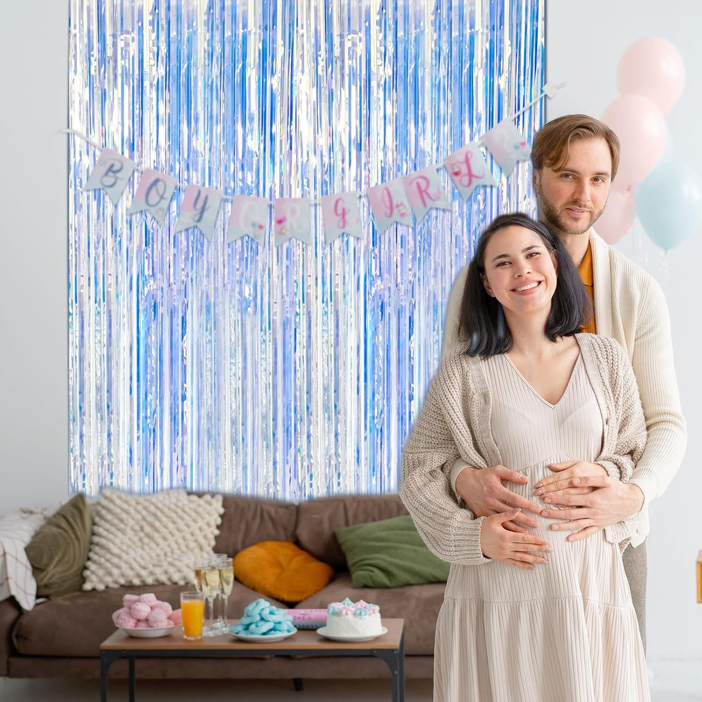 2 Pack Iridescent Party Backdrop Decorations Tinsel Curtain Birthday Decorations Foil Fringe Photo Booth Streamer Backdrop Iridescent Theme Christmas Bachelorette Graduation Party Decorations