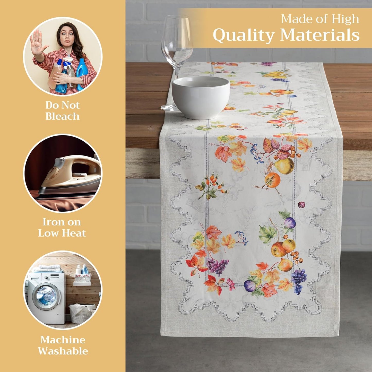 Maison d' Hermine Table Runner 100% Cotton Single Layer Table Runners 108 inches Long for Thanksgiving Christmas Decorations Home Kitchen Dining Party Wedding (Fruit D'Hiver, 14.5" x 108")