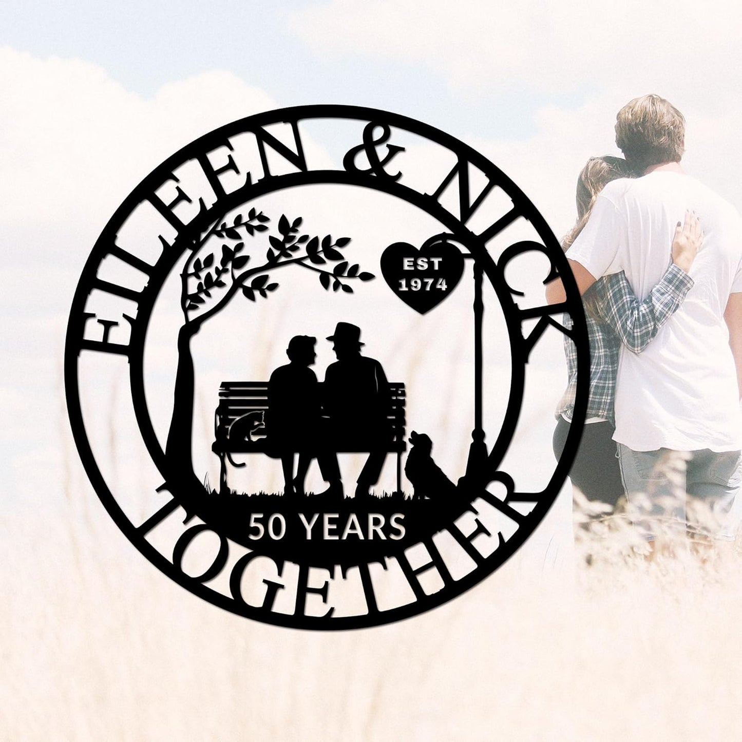 Custom Wedding Anniversary Sign, Personalized Wedding Gifts for Parents, Custom Metal Couple Name Sign, 50th or Any Year Wedding Anniversary Metal Wall Art, for Husband Wife