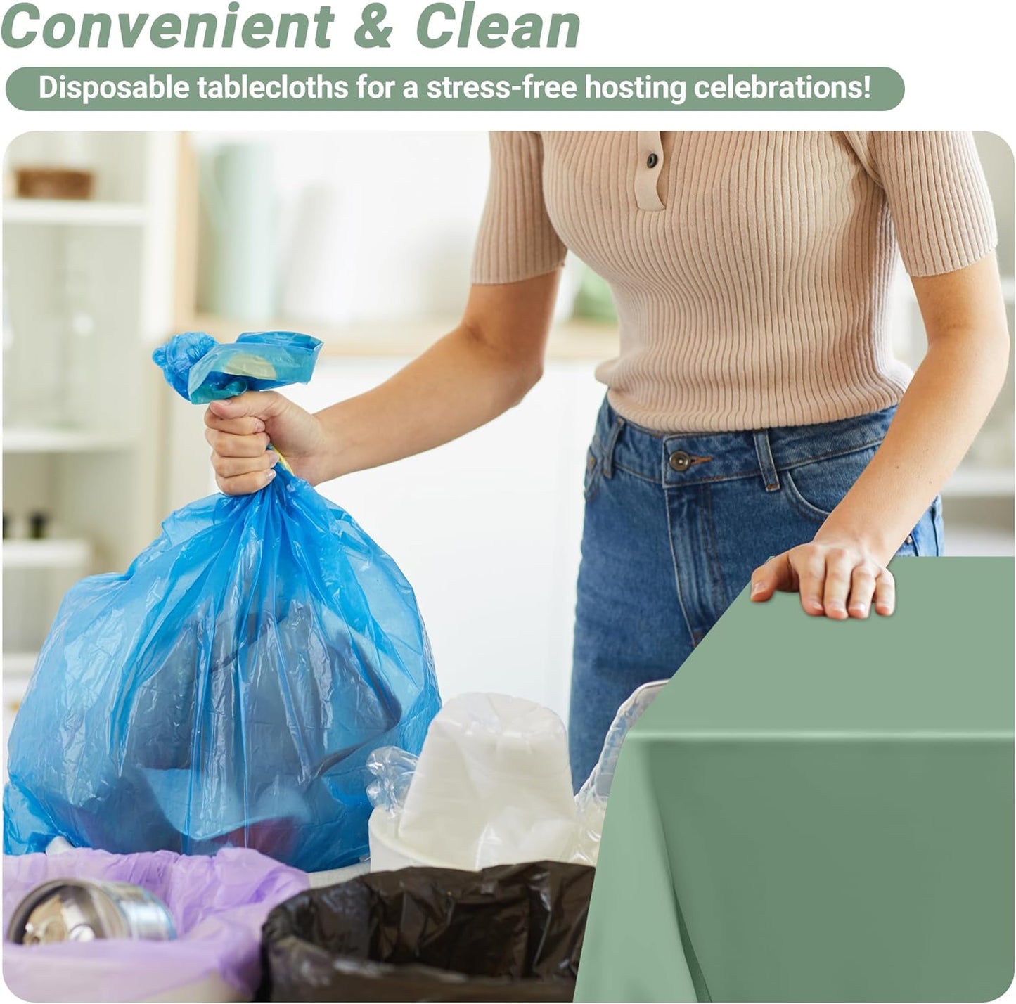 QZYL 12 Pcs Rectangle Tablecloth, 54 X 108 Inches Plastic Table Cover, Sagegreen Disposable Table Cloth Party Decorations, Robust Table Cover Birthday Party, Baptism Decorations and Home Essentials