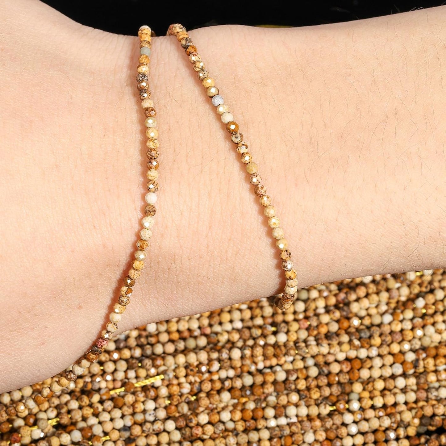 Song Xi 180pcs 2mm Natural Picture Gemstone Beads Faceted Round Loose Stone Beads for Jewelry Making