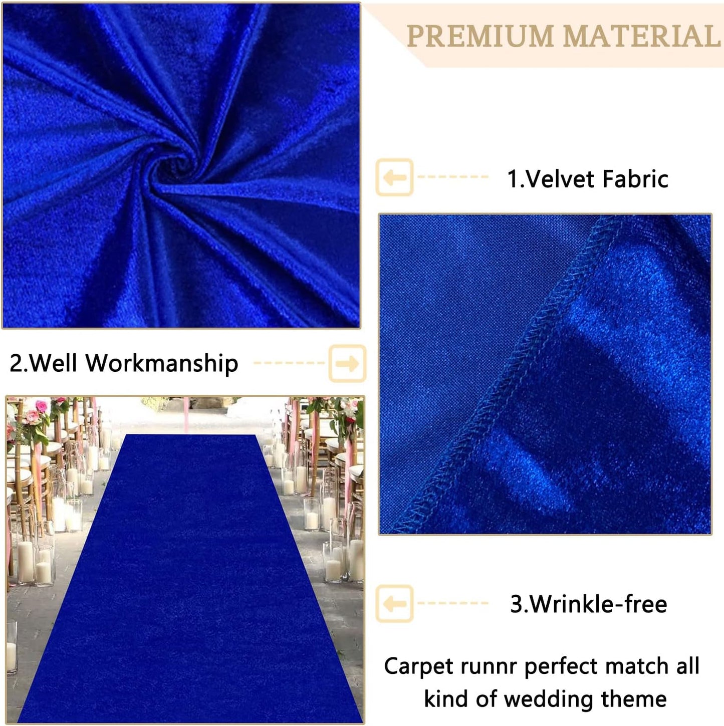 MODFUNS 4FTx15FT Aisle Runner for Wedding Ceremony Royal Blue Velvet Fabric Aisle Runner Include Carpet Tapes Wedding Aisle Floor Runners Blue Runway Rug for Wedding Party Beach Indoor and Outdoor