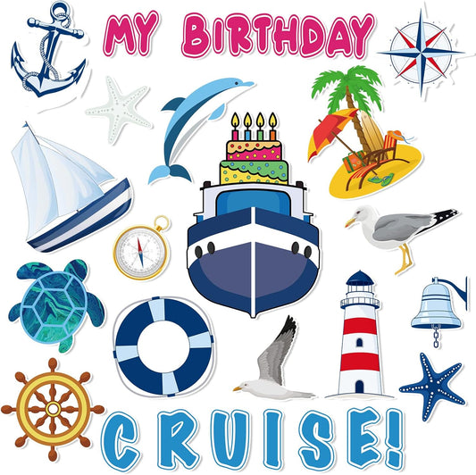 Xuhal 25 Pcs Birthday Cruise Door Magnets Decorations Funny Cruise Ship Door Magnets Magnetic Reusable Magnet for Happy Birthday Cabin Ship Carnival Refrigerator Office Car Accessories