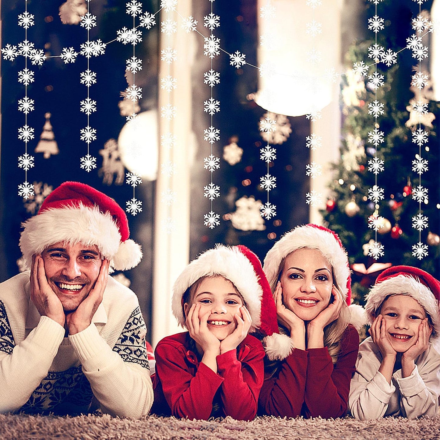 Snowflake-Snow White Christmas Party-Decoration Garland - 52ft Frozen Winter Wonderland Ornaments Hanging Paper Streamers,New Years Birthday Baby Shower Wedding Holiday Classroom Ceiling Decor Hugfond