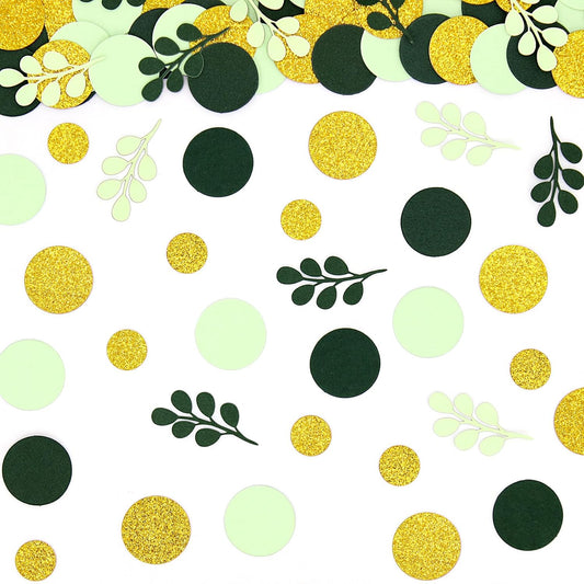 300PC Green Eucalyptus Dot Confetti Golden Nature Themed Baby Shower Birthday Bridal Shower Wedding Party Decorations Greenery Table Scatter Decor Supplies
