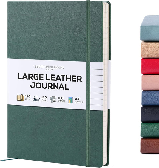 BEECHMORE BOOKS Lined Journal Notebook, 8.5 x 11.5 inch, A4 160 Lined Pages, Hardcover Leather Journals for Women, Men, Writing and Notebooks for Work - 120 GSM Thick Paper, Gifts Box Included