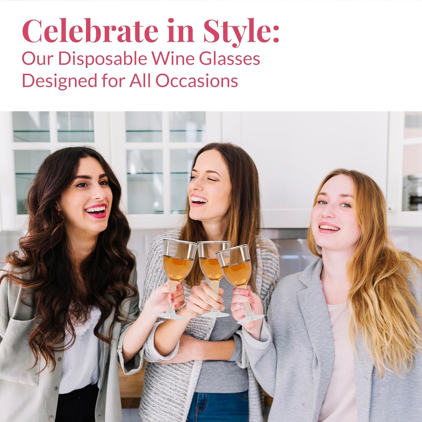 Prestee Stemmed Disposable Wine Glasses - 10 oz Clear Plastic Wine Glasses BPA-Free - Easy Assembly for Parties Weddings Picnics - Durable and Sturdy Wine Plastic Cups - 48 Pack