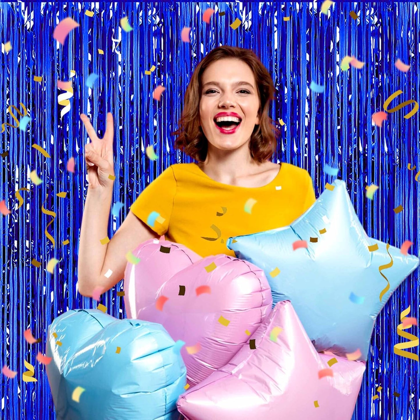 3 Pack Blue Foil Fringe Curtains Backdrop, 3.28 x 9.8 Ft Metallic Streamers Tinsel Curtains Background for Photo Booth, Birthday, Halloween, Christmas, Thanksgiving, New Year Party Decorations