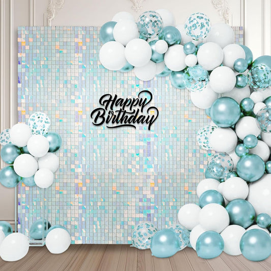 24PCS Colorful Blue Shimmer Wall Backdrop, Square Sequin Backdrops Panel, Glitter Wall Background for Birthdays, Weddings, Graduation, Engagements, Disco Bachelorette Party Decoration (4FTx6FT)