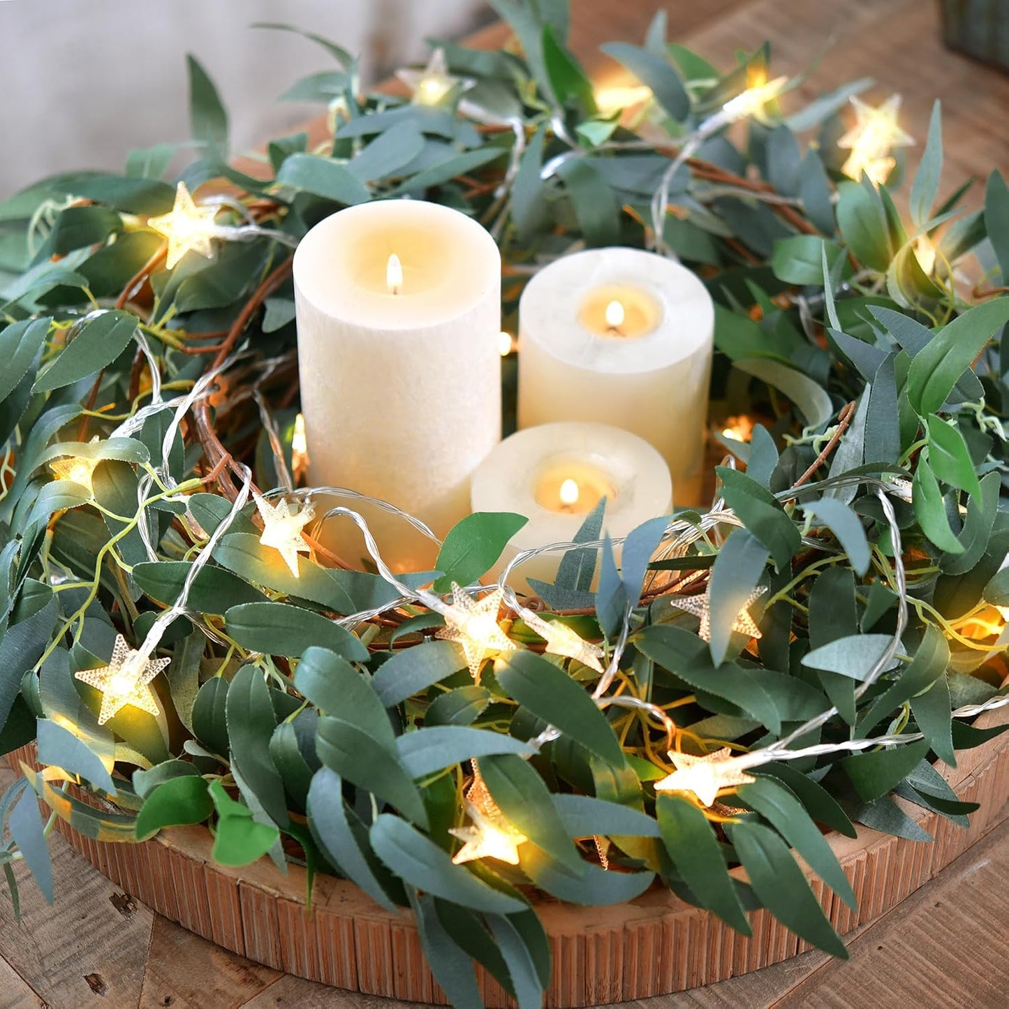 2 Mix Rustic Willow Garlands, Bendable Artificial Greenery Vine Leaves for Wedding Home Decoration with 33 Feet Star String Lights (Battery Operated) by FiveSeasonStuff