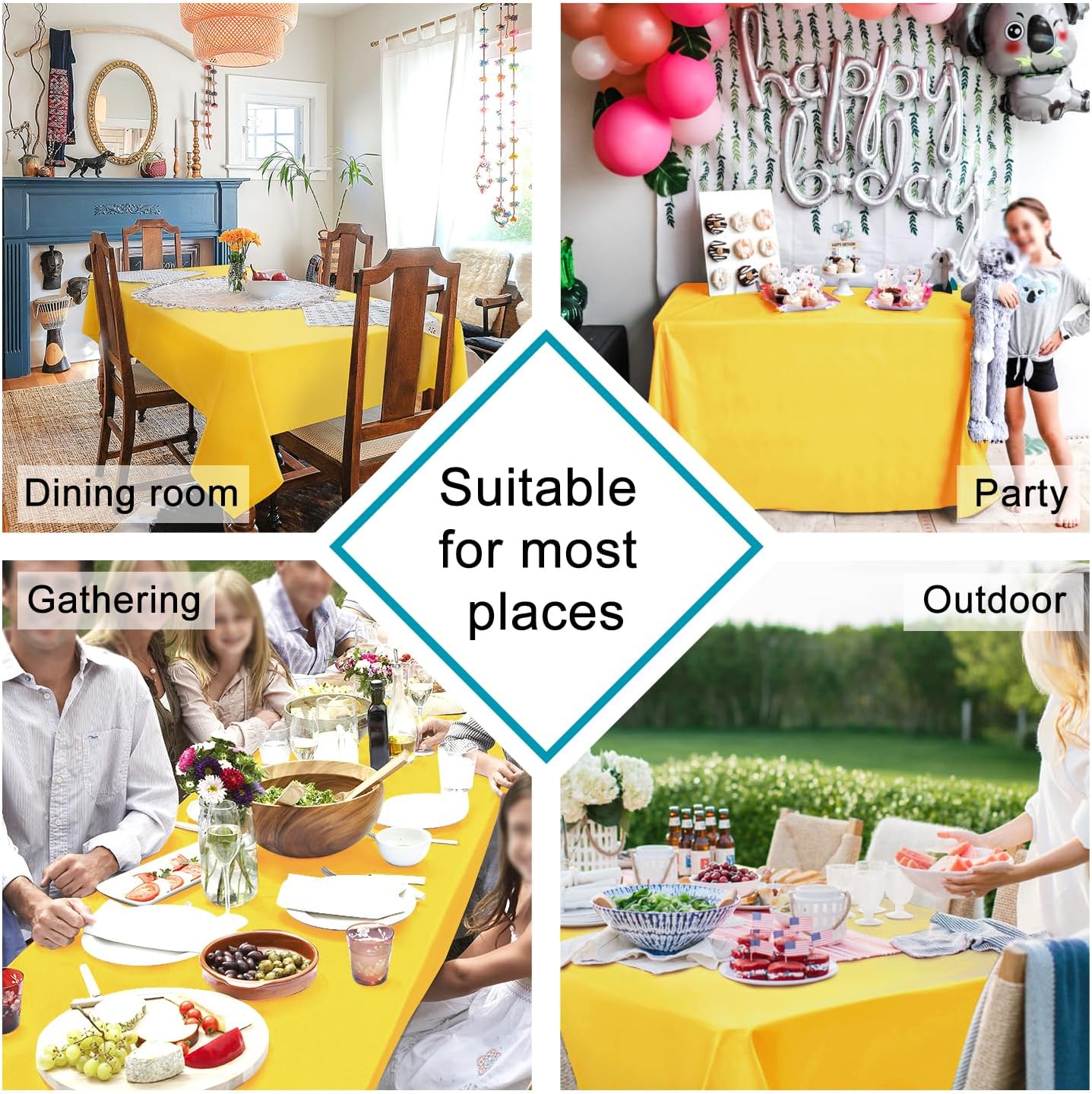 Hiasan Small Tablecloth for Square Tables - Waterproof and Spillproof Washable Fabric Table Cloth for Spring Dining, Outdoor Picnic (Yellow, 40 x 40 Inch)