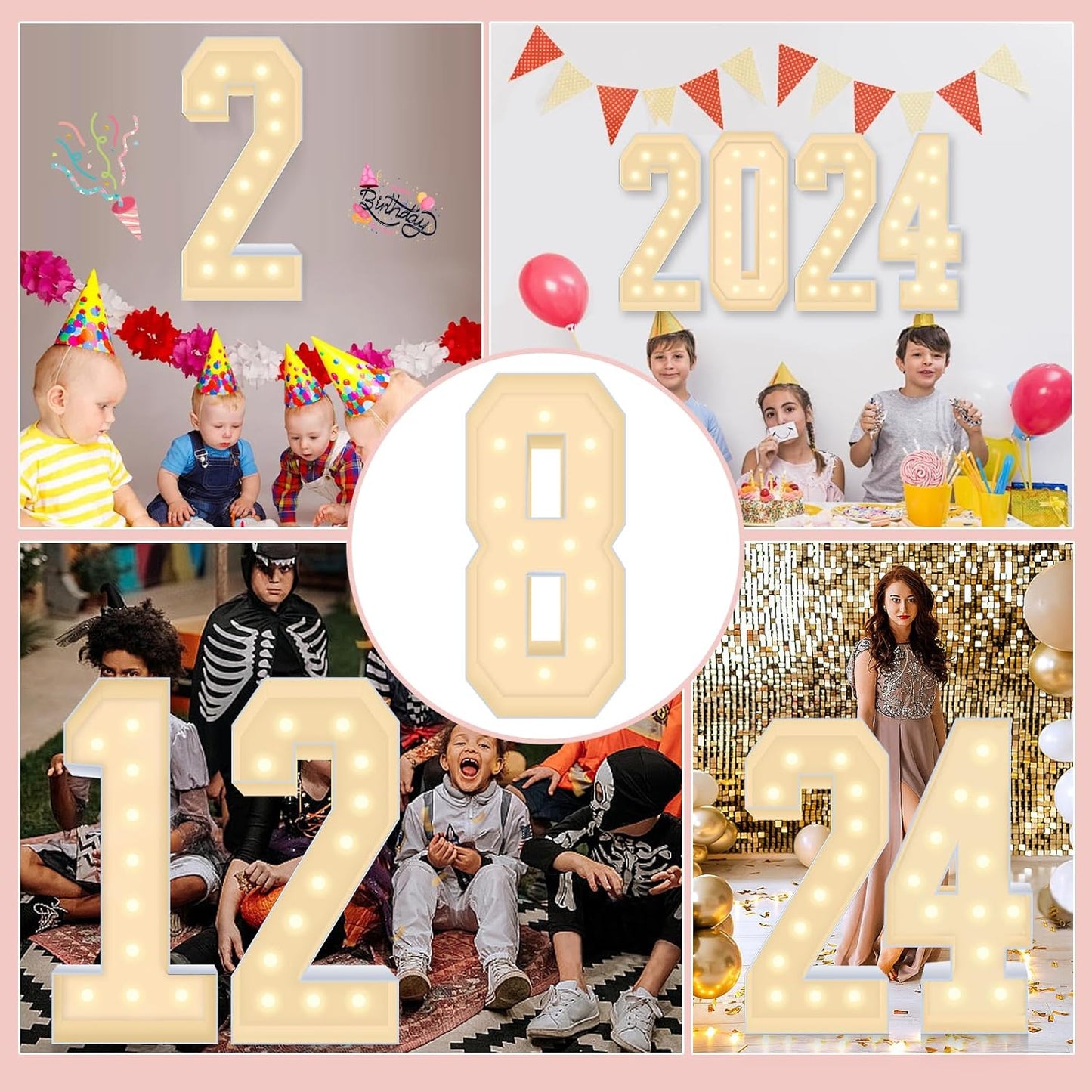 4FT Plastic Marquee Numbers 8 - Light up Numbers Are Made from Corrugated Plastic Board - Quick Assembly Without Tools, Disassembled Components Can Be Used for Photo Wall Decoration, Yard Sale Signs