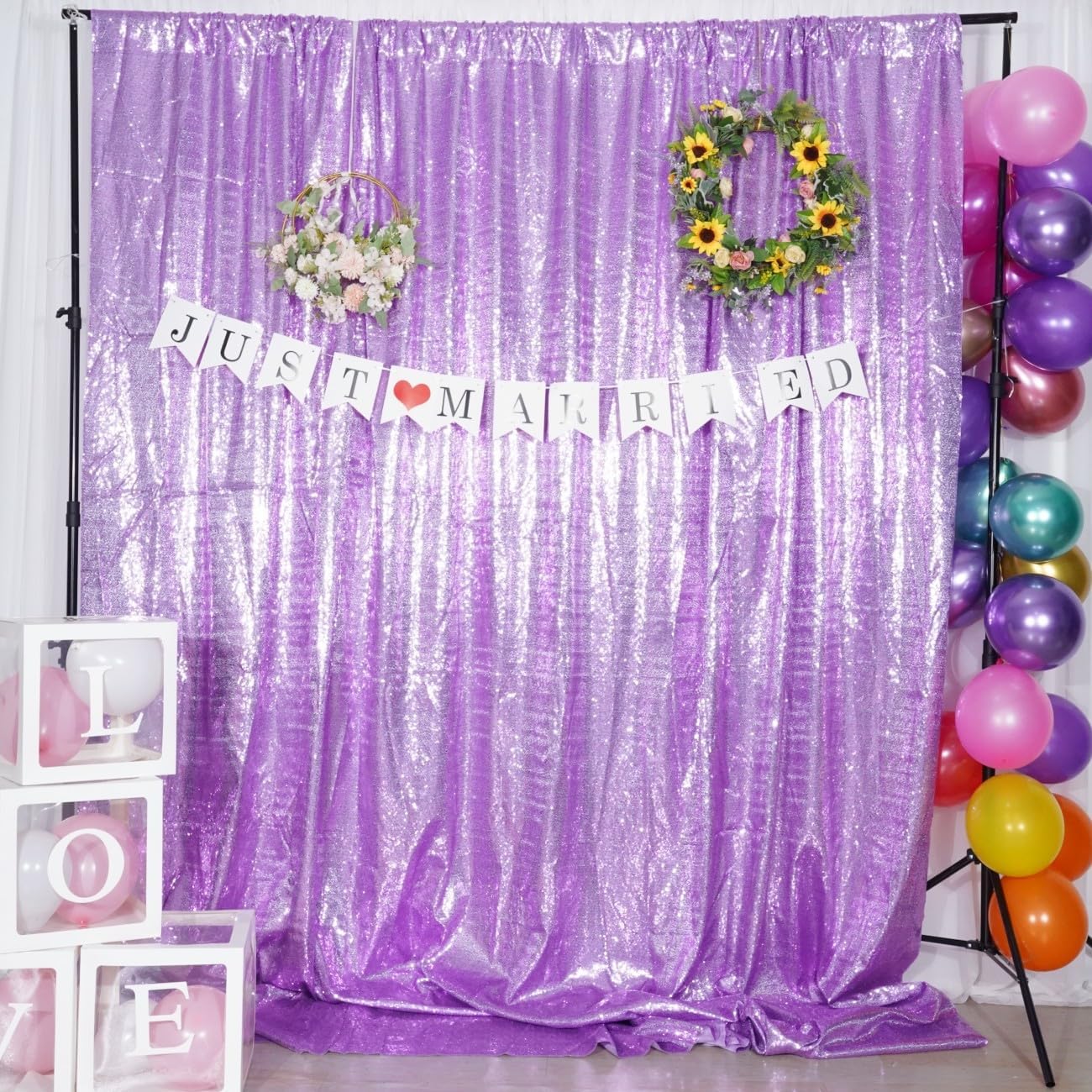 Poise3EHome 6Ft x 8Ft Lavender Sequin Backdrop, Glitter Thick Satin Sequin Background Drapes, Sparkly Opaque Photography Curtain Backdrop for Wedding Party Holiday Festival Decor