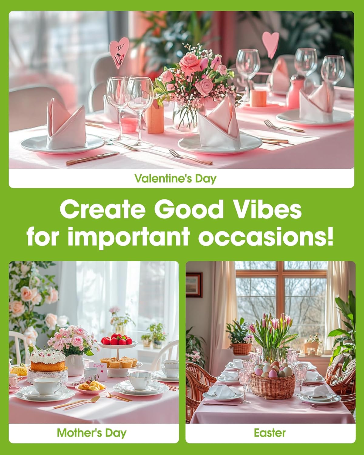 Pureegg Plastic Table Cloth Disposable 10 Pack, 54 x 108 Inch Table Cloths, Easter Party, Valentines, Mothers Day Decorations, Tablecloths, Rectangle, Pastel Plastic Cover, Leakproof & Sturdy, Pink