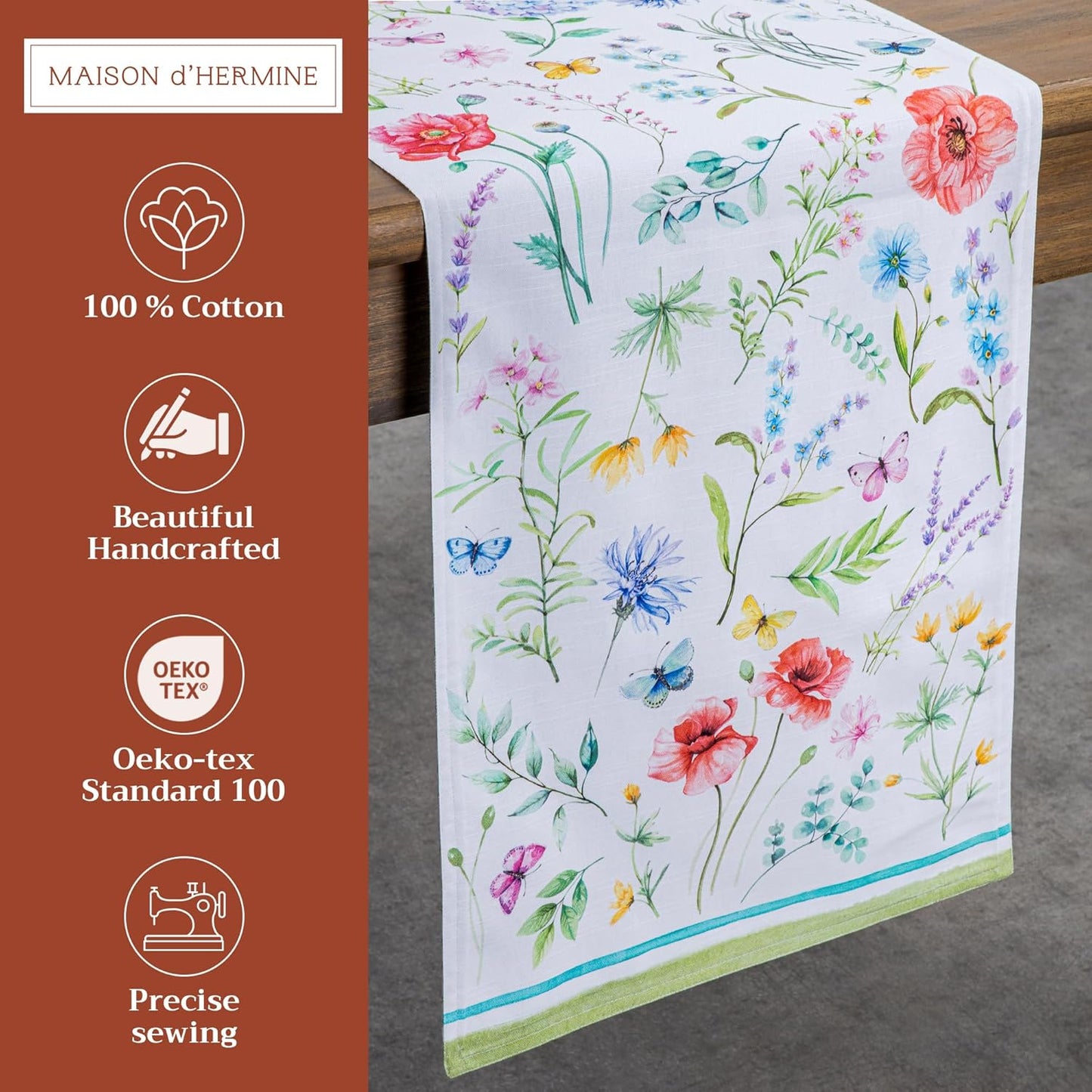 Maison d' Hermine Table Runner 100% Cotton Double Layer Table Runners 108 inches Long Decorative for Home Kitchen Dining Party Wedding Bridal Shower Spring Summer (Just Floral, 14.50" x 108")