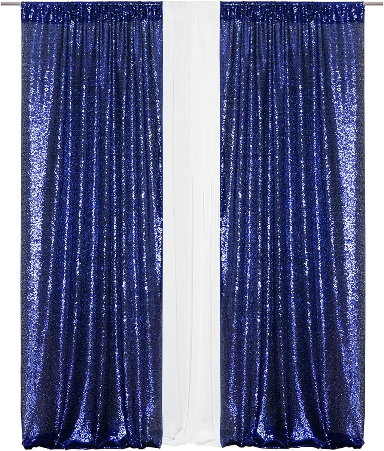 Eternal Beauty Sequin Backdrop Curtains, 2x8 Ft-2 Panels Navy Blue Back Drop for Shimmer Photography Party Wedding Birthday Decor