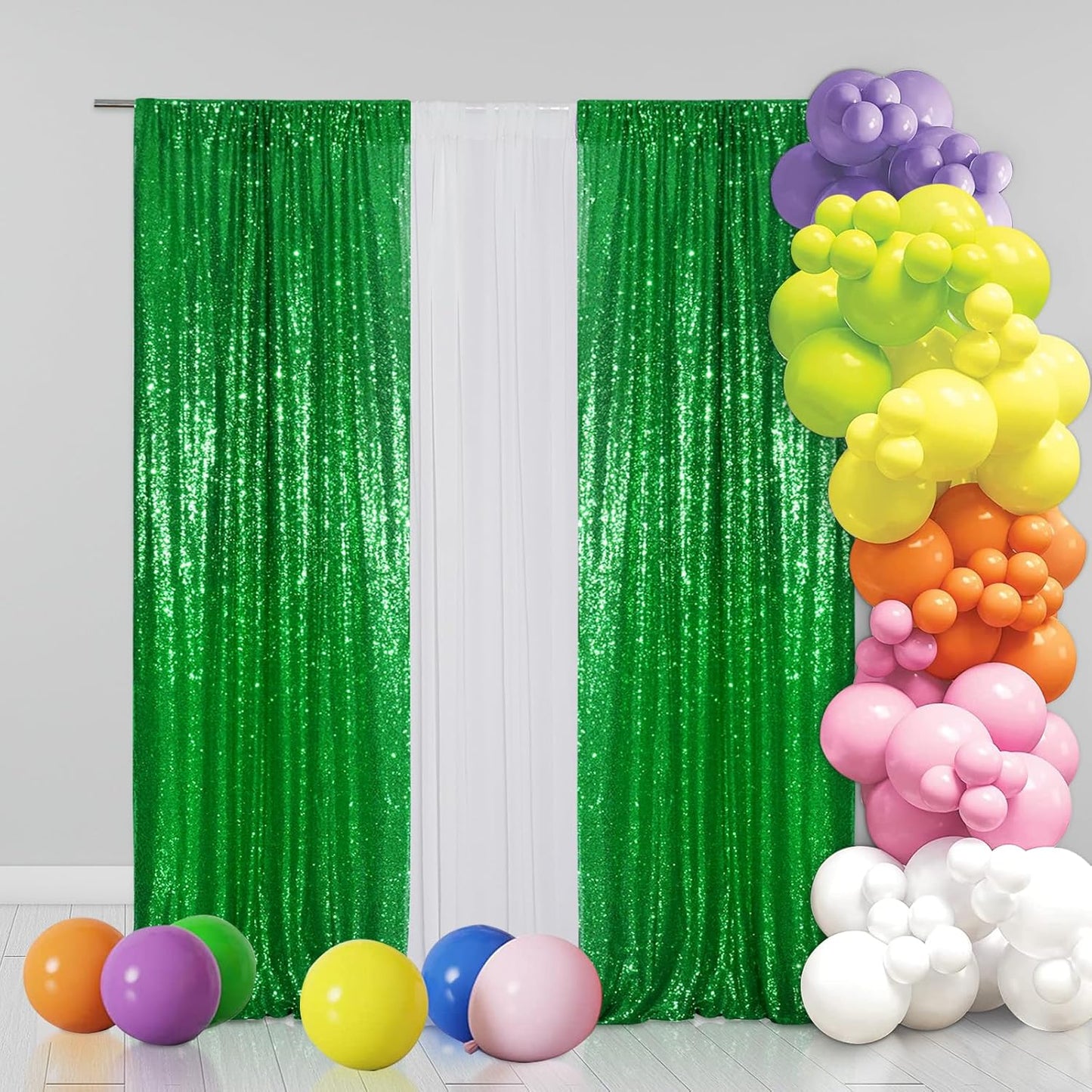 Eternal Beauty Sequin Backdrop Curtains, 2x8 Ft-2 Panels Green Back Drop for Shimmer Photography Party Wedding Birthday Decor