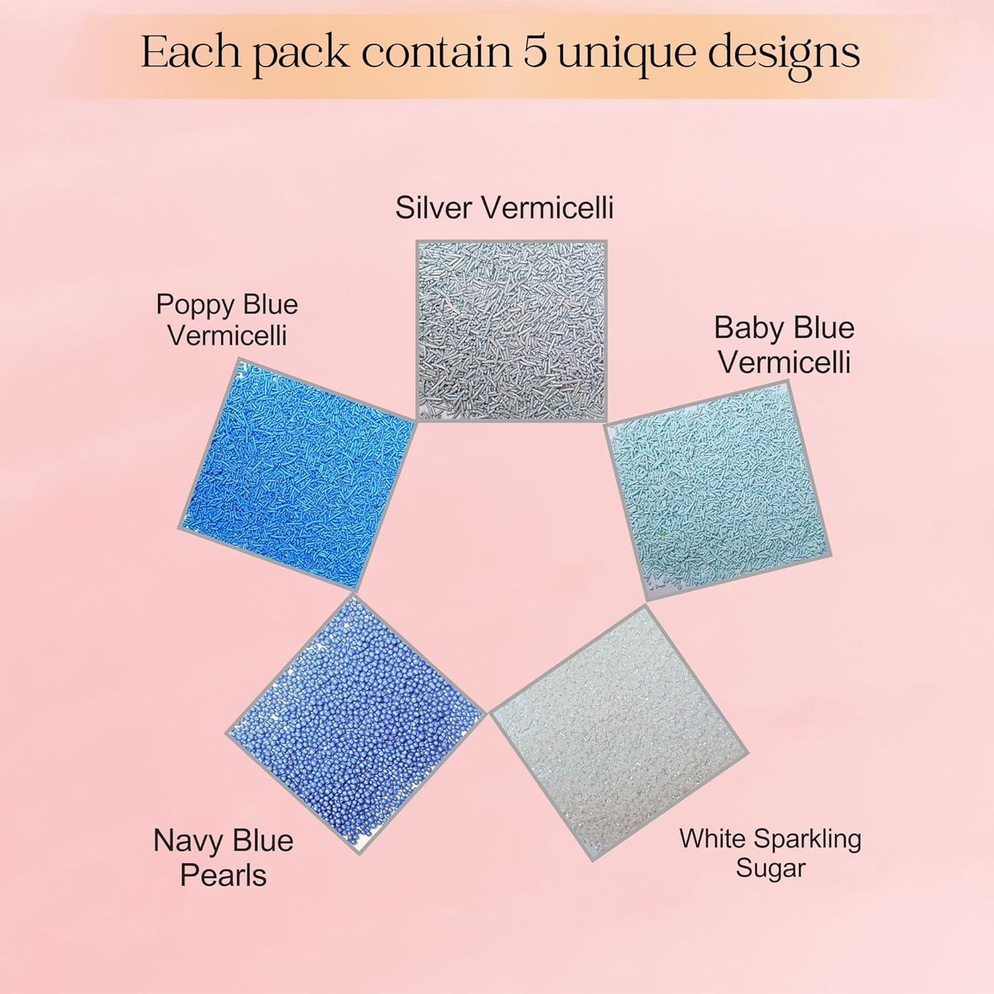 Confect Blue Sprinkles Mix – 5 Shades of Blue with Navy Dragees, Silver, Baby Blue Jimmies & White Sparkling Sugar | Edible Sprinkles for Cakes, Cupcakes & Baking | Vegan, Gluten-Free, Nut-Free, Soy-Free, Dairy-Free, Palm Oil-Free- 5 Oz