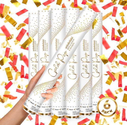 RED & GOLD Confetti Poppers - 16" BIODEGRADABLE RED & GOLD Confetti Cannon, Party Poppers, Compressed Air Popper, Loud Pop, Wedding Confetti Send Off, Wedding Supplies and Decorations