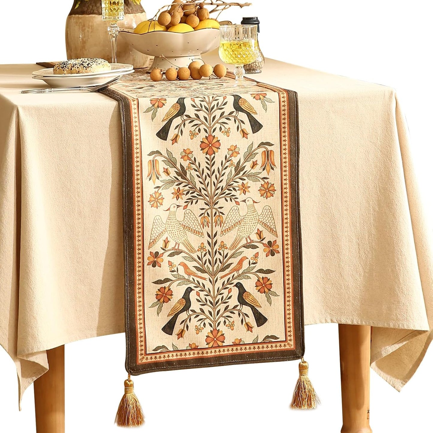 Decorative Linen Small Table Runner 63 Inches Long,Floral Rustic Runner for Table Decor Tabletop Cheesecloth Table Runners for Kitchen,Dining,Party,Home,Christmas,12"*63"