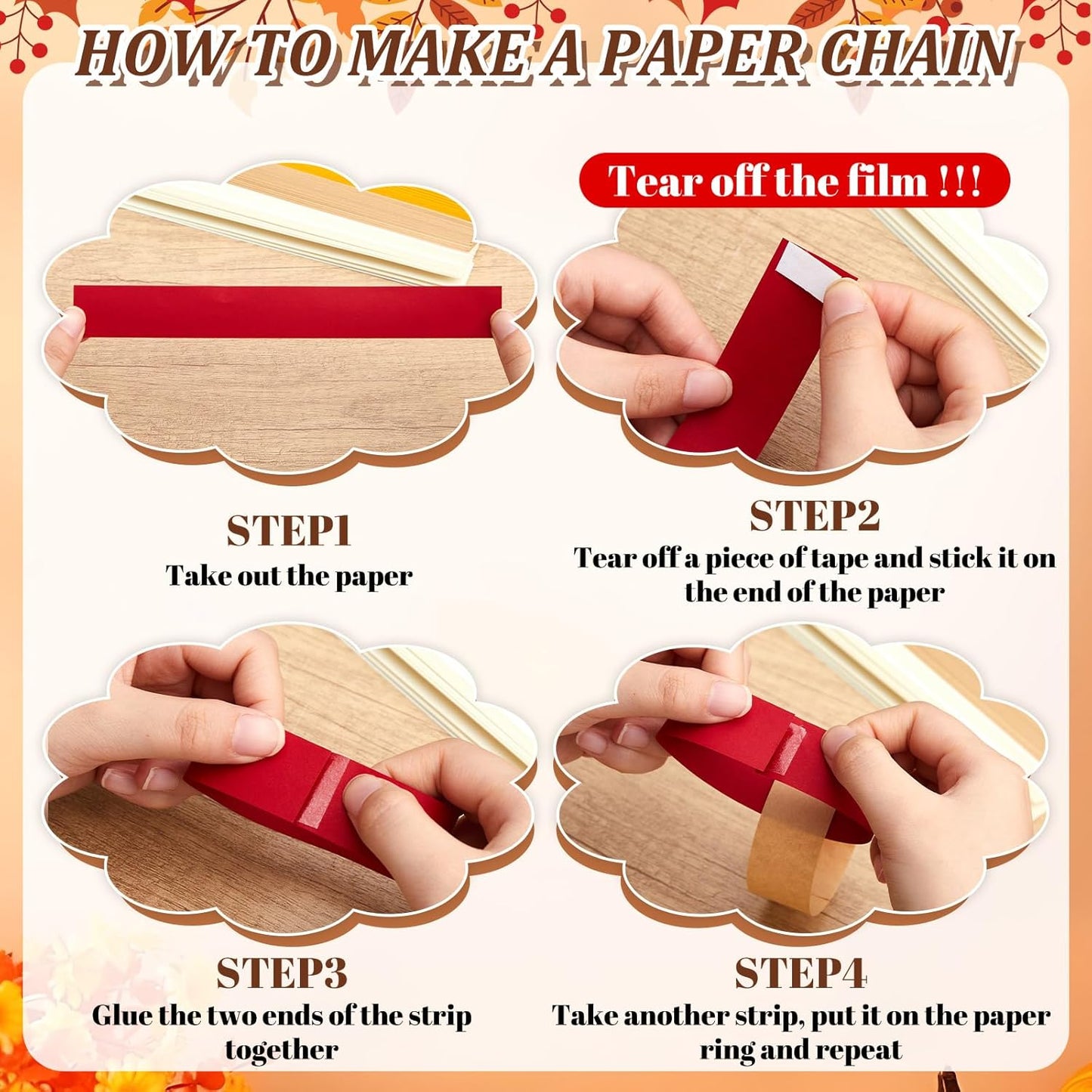 Lincia 600 Sheet Halloween Paper Chain Garland, Construction DIY Crafts Chain Strip for Fall Thanksgiving Party Decor, 1x8 Inch with Double Sided Tape (Thanksgiving)