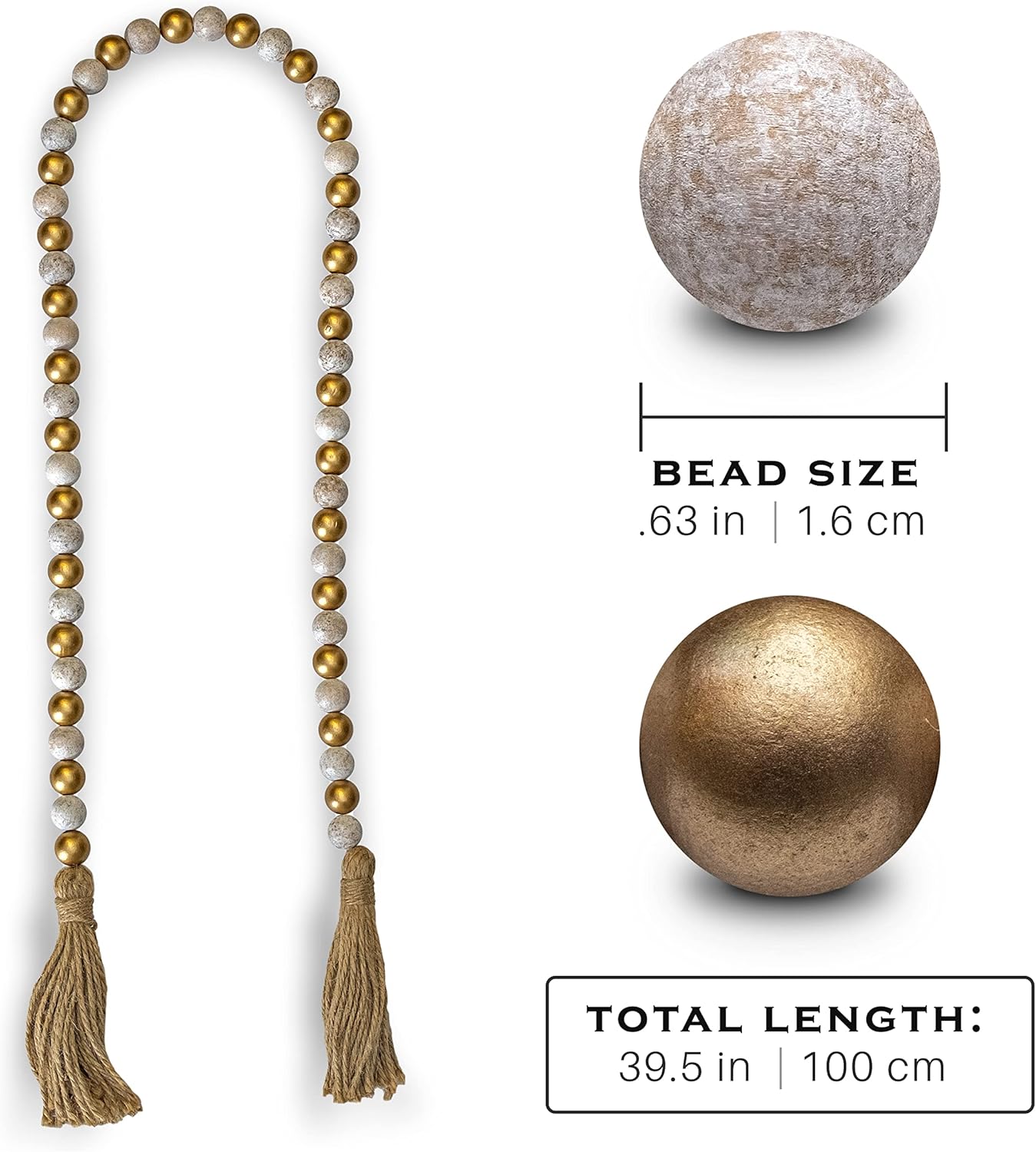 Wooden Bead Garland Decor, Farmhouse Boho Tassel Garland Wood Beads