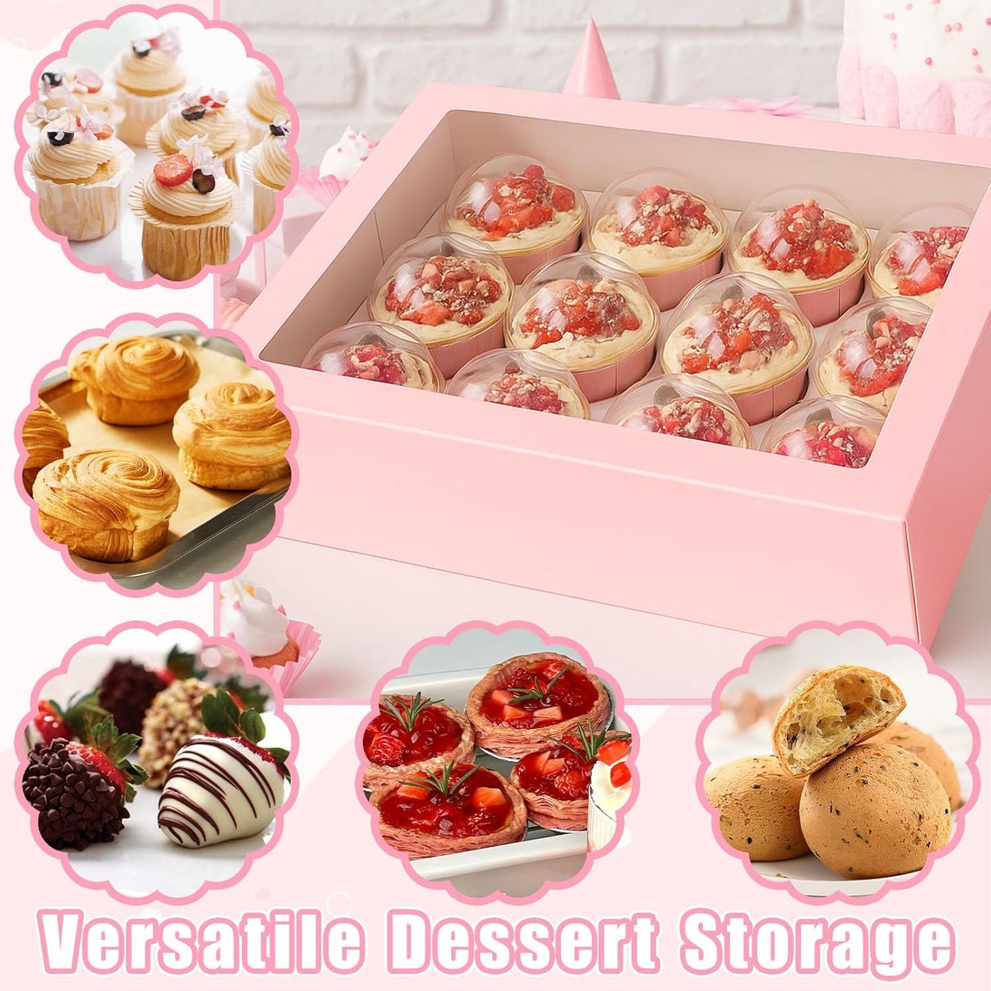 VGOODALL 12 Count Cupcake Boxes, 6PCS 13.2x9.8x4Inches Pink Cupcake Container with Window Boxes Holding 72 Pastry Box for Birthday Holiday Party Bakery Supplies