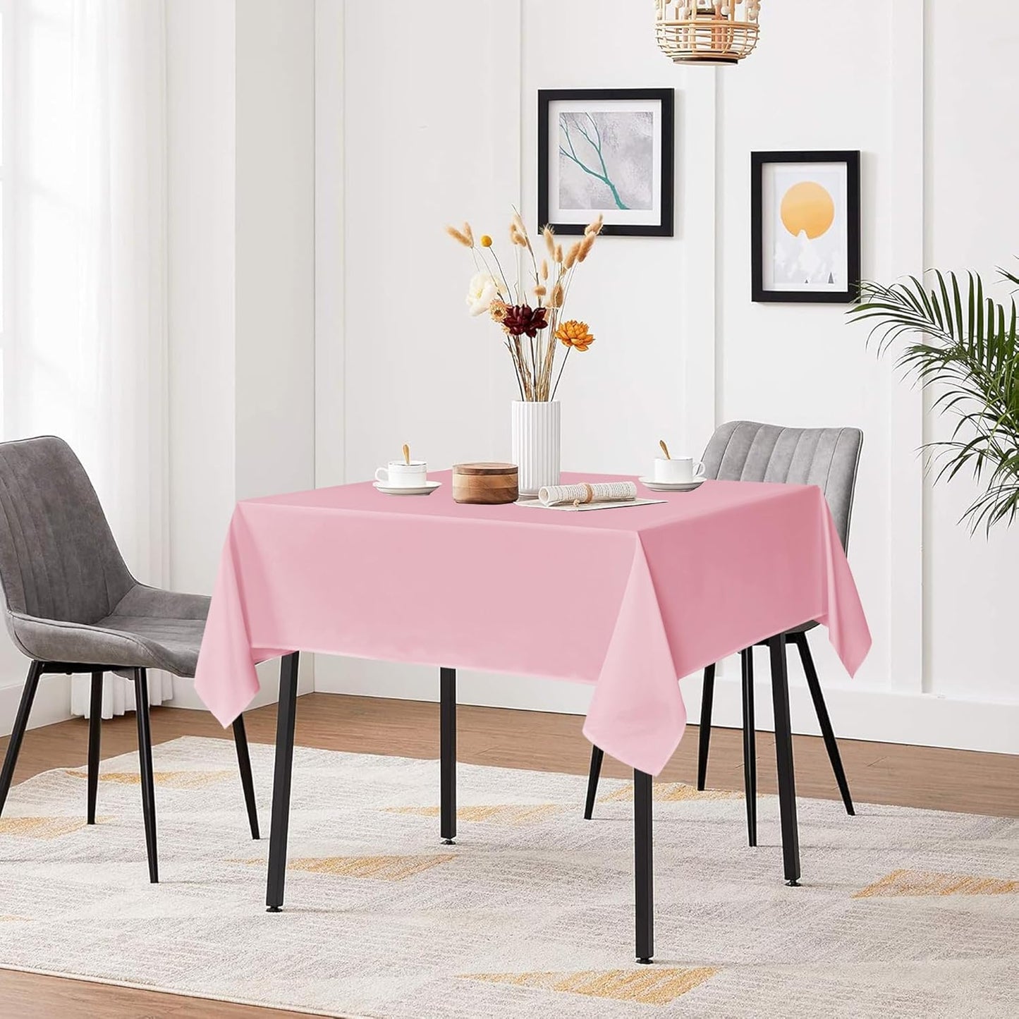 sancua Square Tablecloths 54x54 Inch, 2 Pack - Pink Fabric Table Cloth for Square or Round Tables, Washable Polyester Table Cover for Dinner, Holiday Party, Decorative Display Tables