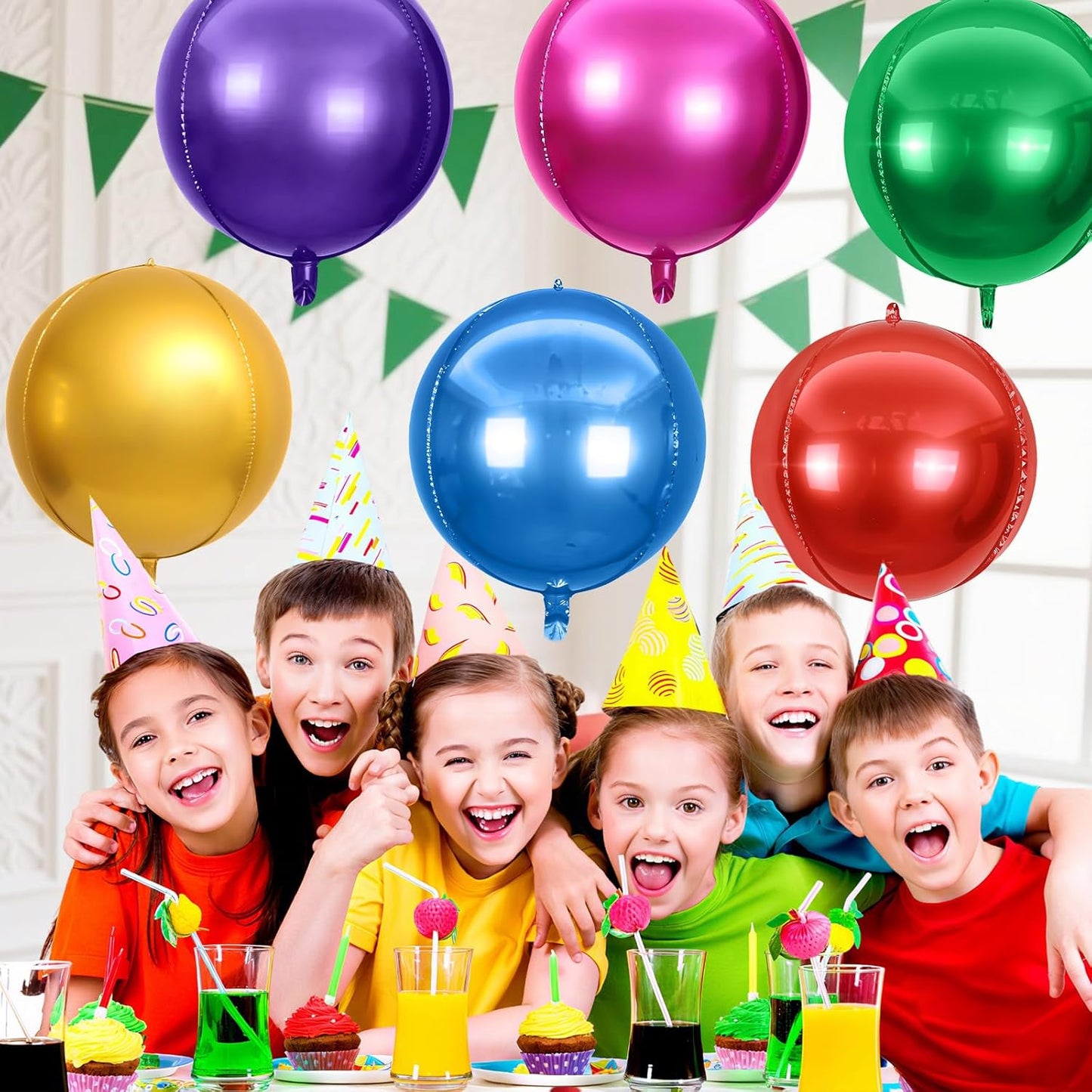 6Pcs Colorful Round Foil Balloons,Giant 4D Round Ball Balloon,22 Inch Large Balloons for Birthday Wedding Baby Shower Anniversary Engagement Party Decorations