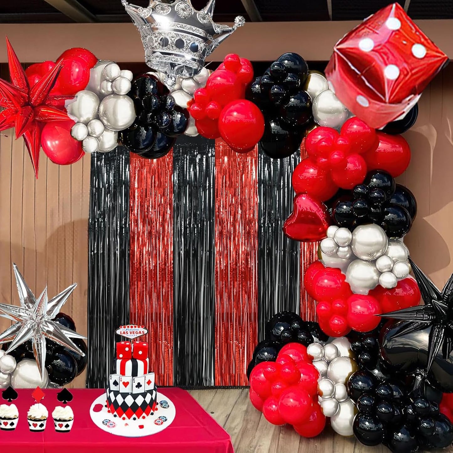 BEISHIDA 2 Pcs Red and Black Door Streamers Foil Curtain Red and Black Party Decoration Backdrop for Casino Theme Scream Party Graduation Birthday Party Decorations (3.28 ft x 6.56 ft)