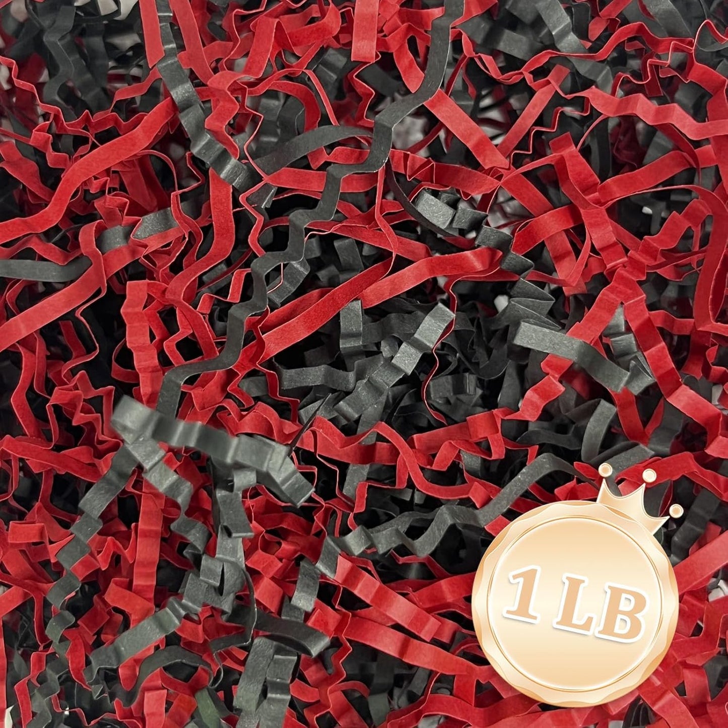Zankubom 1 LB Crinkle Cut Paper Shred Filler Great for Gift Wrapping, Basket Fillers, Birthday, Gift Wrapping, Fiesta Stranger, Halloween Christmas Party Decor Filling Supplies Black Red