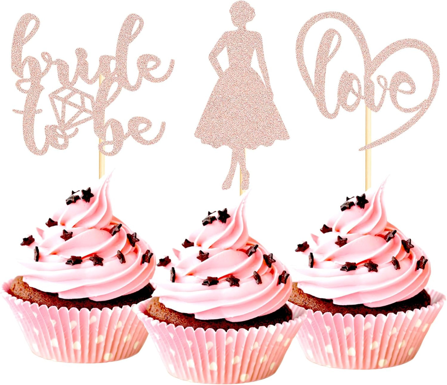 Sotpot 24PCS Bride to Be Cupcake Toppers with Heart Rose Gold Glitter Dress Bridal Shower Cupcake Picks for Wedding Bridal Shower Wedding Engagement Party Cake Decorations
