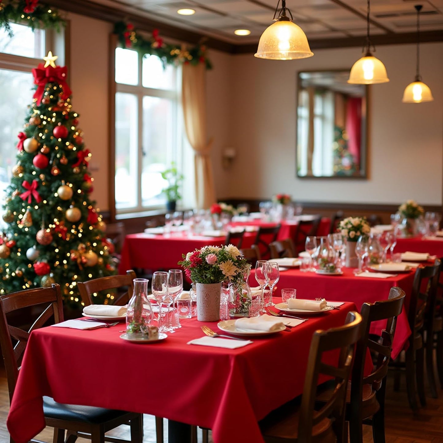 sancua Christmas Red Square Tablecloths 85x85 Inch, 2 Pack - Fabric Table Cloth for Square or Round Tables, Washable Polyester Table Cover for Dinner, Holiday Party, Decorative Display Tables