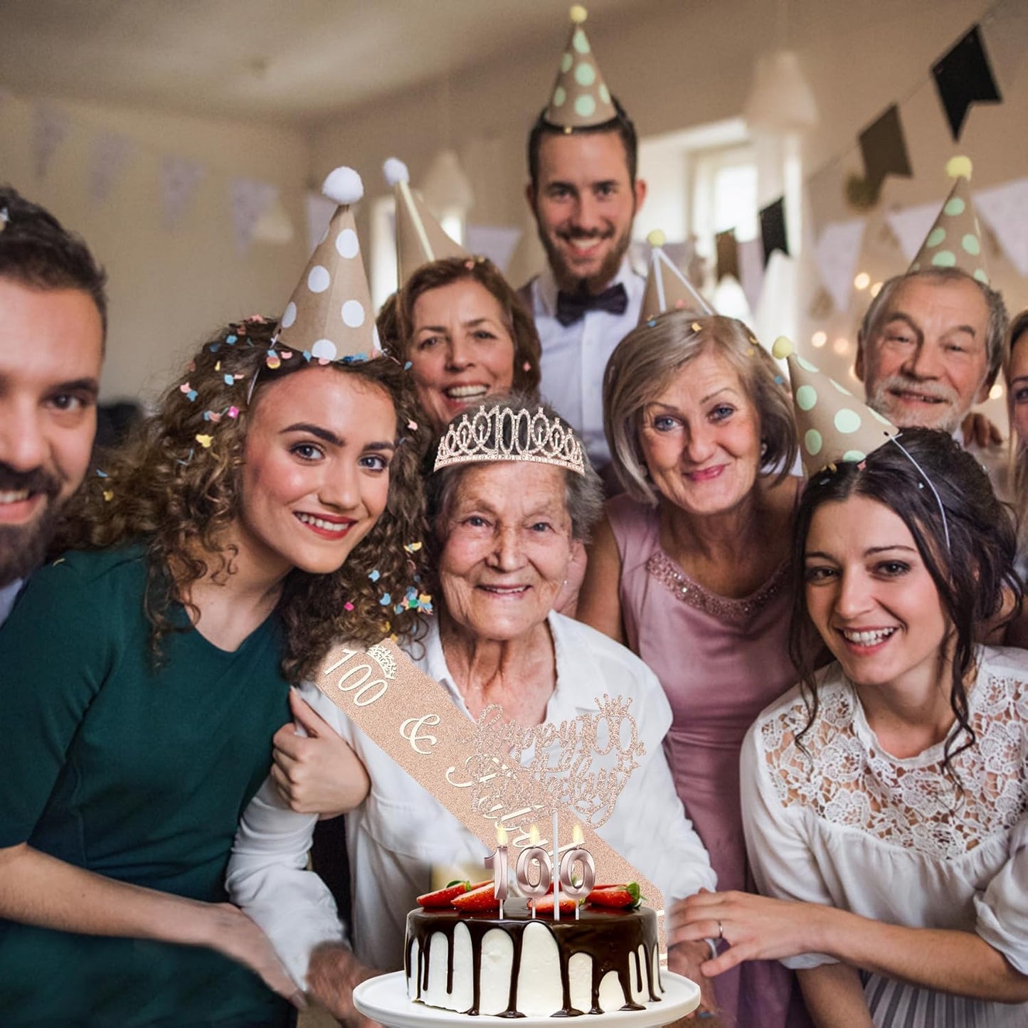 100th Birthday Decorations Women, Including Birthday Crown/Tiara, Sash, Cake Topper and Candles, Gifts for 100 Year Old Woman