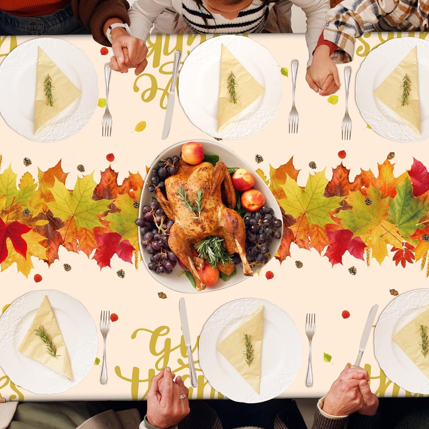 QZYL 12 Pack Thanksgiving Plastic Tablecloths, 54" x 108" Friendsgiving Tablecloth, Maple Leaves Pumpkin Rectangle Table Cloth Disposable Tablecover, Thanksgiving Party Supplies Fall Table Decor