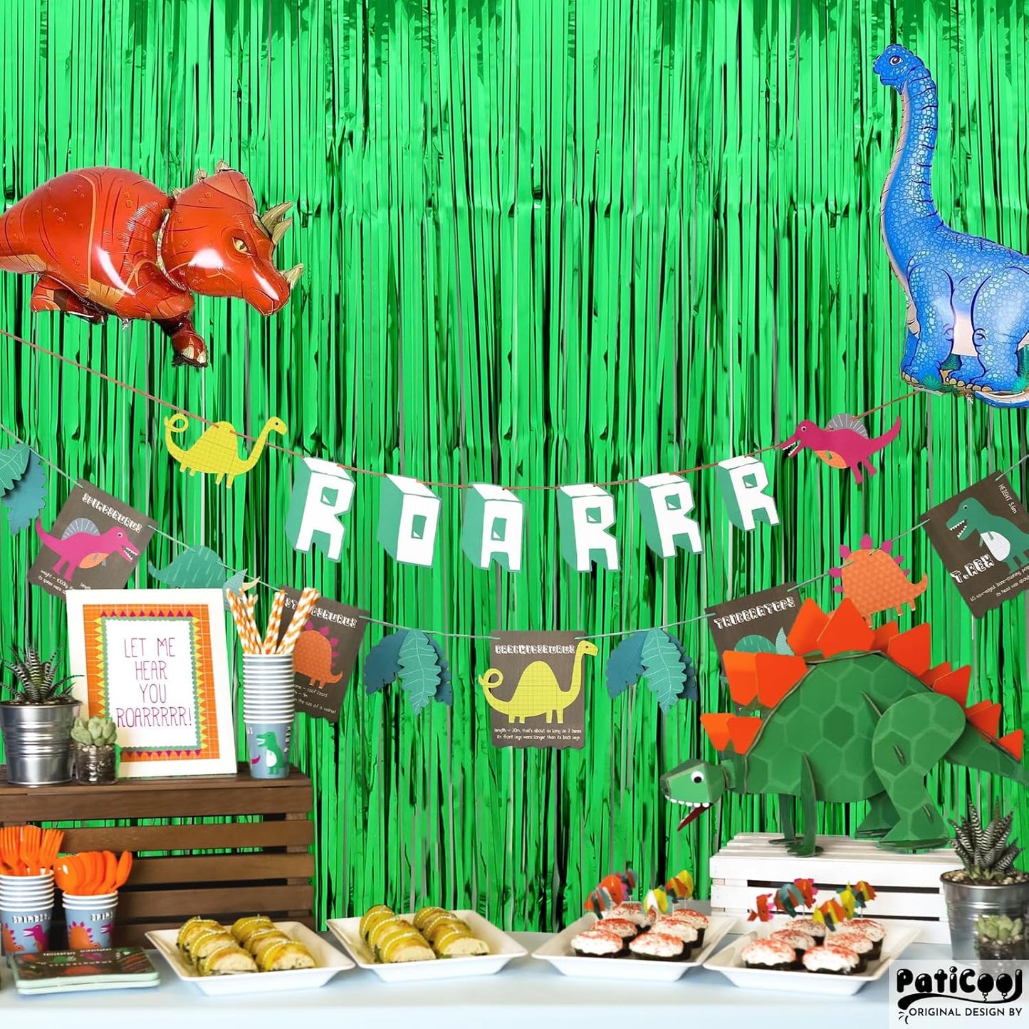 Green Streamers Party Decorations - Thicken 2 Pack 3.2 x 8.2 FT - Tinsel Foil Fringe Curtains Party Backdrop for Birthday, Dinosaur, Jungle, Football, Golf Party Decorations