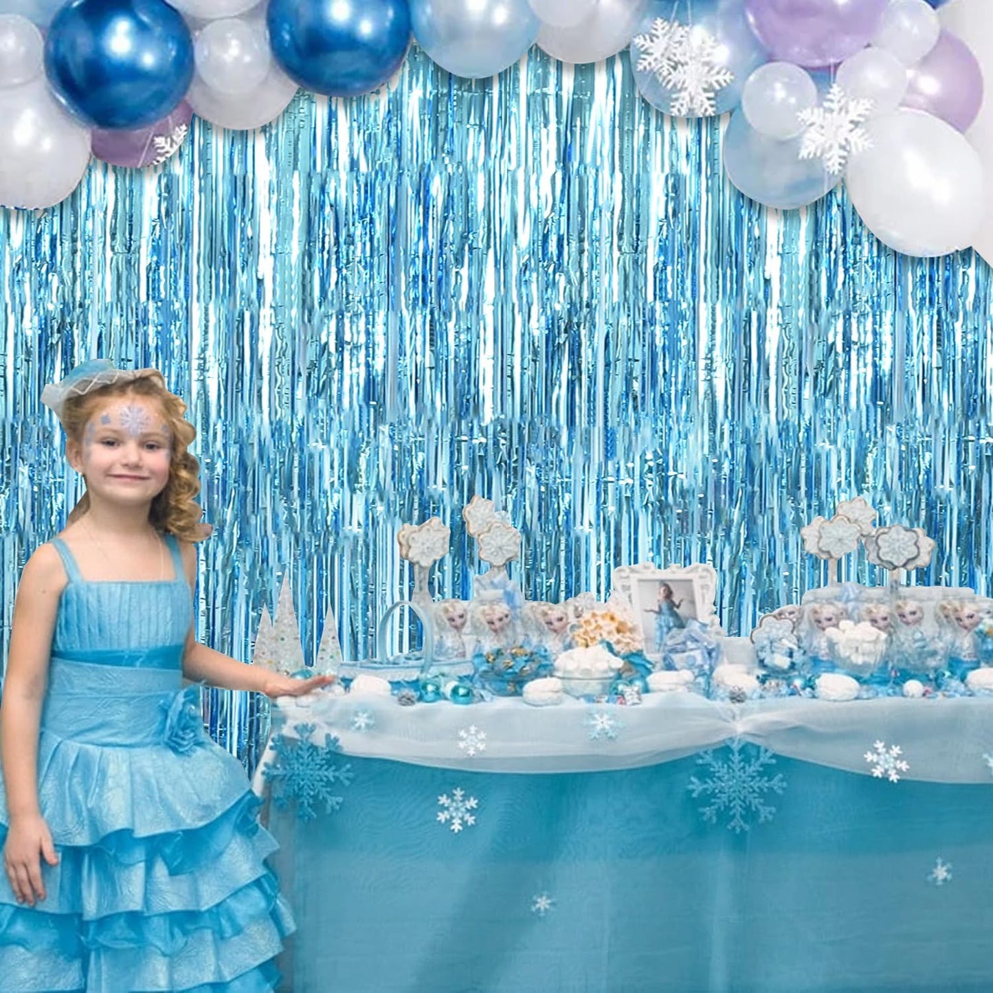 TONIFUL 3Pcs Light Blue Door Streamers,Light Blue Photo Booth Backdrop Metallic Streamers Foil Fringe Curtains for Birthday,Christmas,New Year,Bachelorette,Grad Party Streamers Decor(9.9ft x 6.6ft)