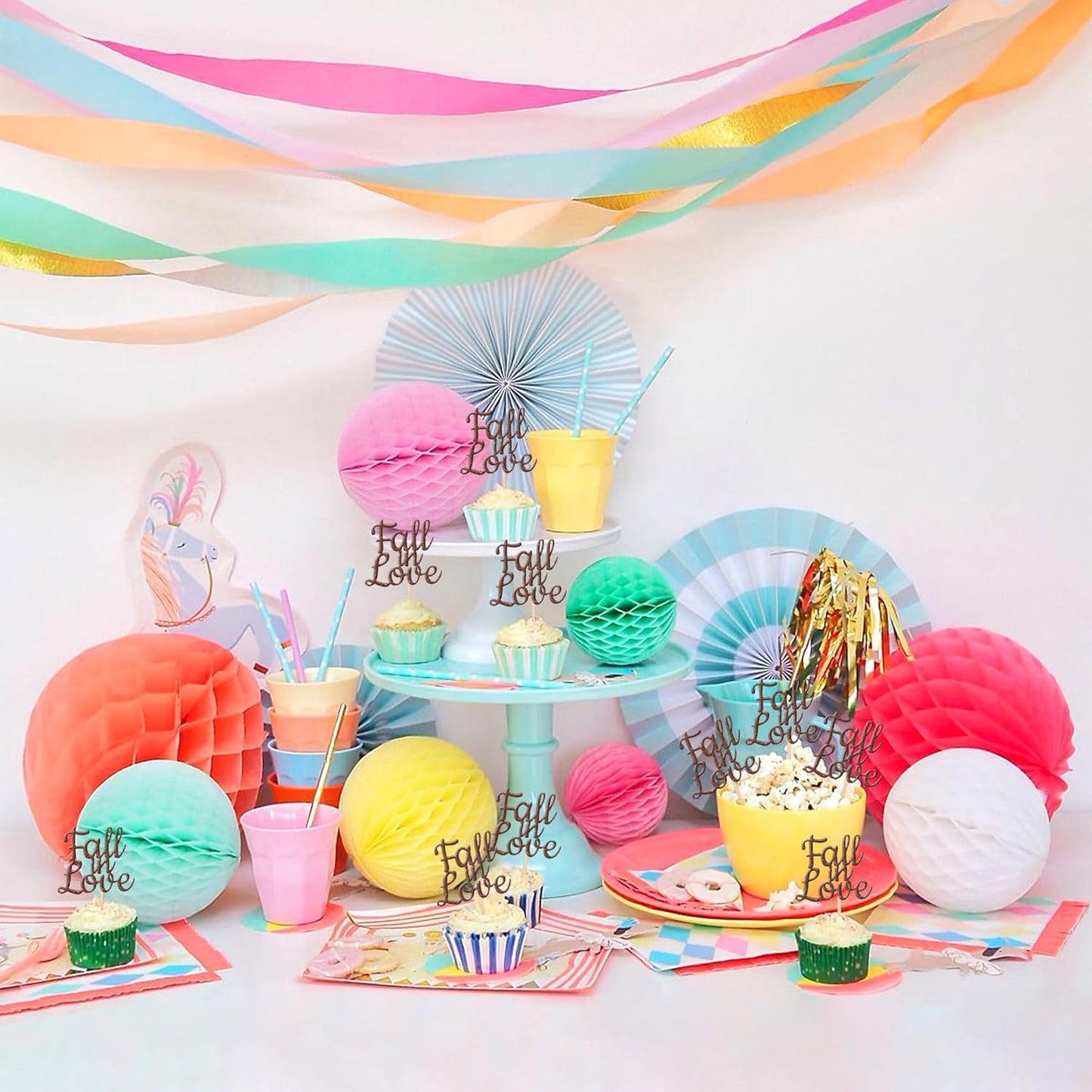 24 PCS Fall in Love Cupcake Toppers Glitter Fall Theme Party Cupcake Picks Bridal Shower Cupcake Decorations for Autumn Wedding Engagement Anniversary Birthday Party Cake Decorations Supplies Brown