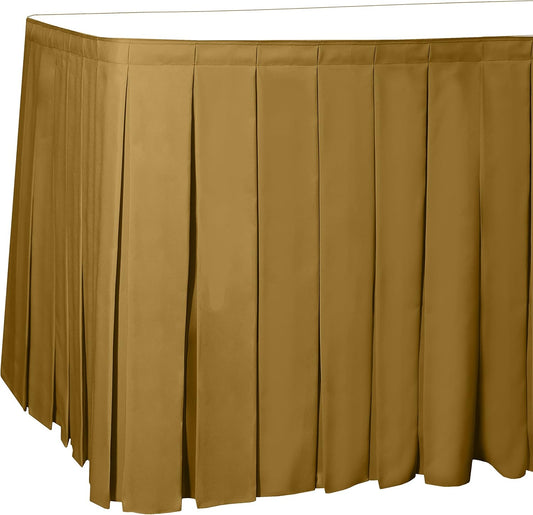 Ultimate Textile Pleat Polyester Fabric Table Skirt - Machine Washable Flame Resistant with Clips for Events, Weddings & Trade Shows, Cut & Sewn in Paterson, NJ - Gold, 7' Box Pleat