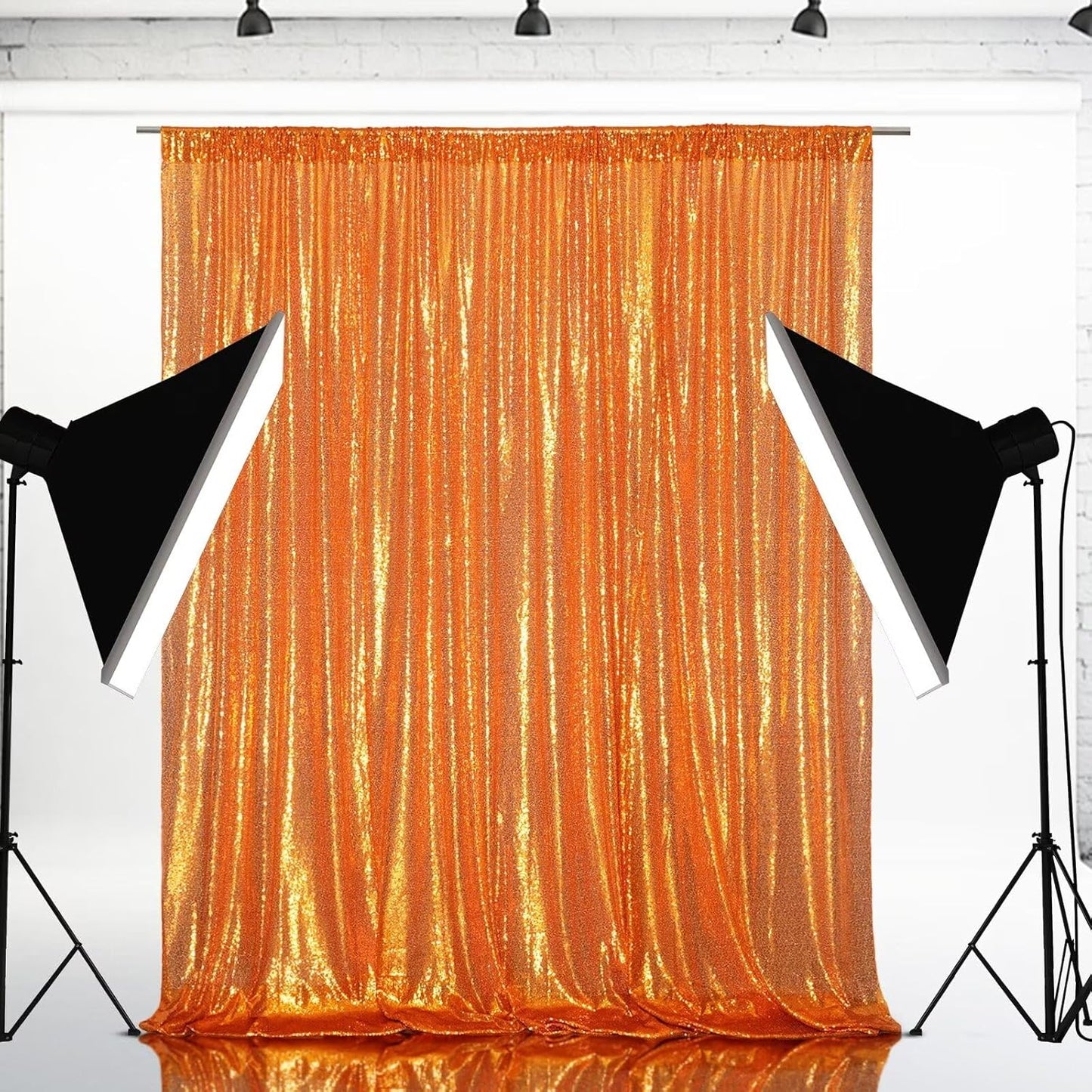 Eternal Beauty Orange Sequin Backdrop, 6x8 Ft Halloween Glitter Background Curtains for Shimmer Photography Party Wedding Birthday Back Drop Decor