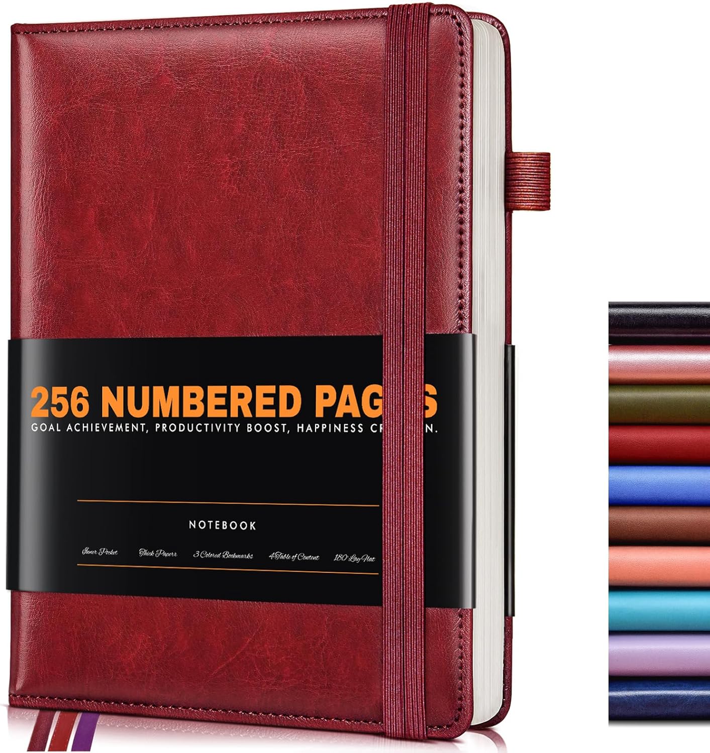 Lined Journal Notebook for Women Men, 256 Numbered Pages Hardcover Leather Journals for Writing, A5 Journaling Notebooks, College Ruled Journal for Business Work School 5.75" x 8.38" Wine Red